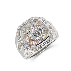 Luxury Yellow <b>Gold</b> <b>Cocktail</b> <b>Ring</b> With Baguette Cut Diamonds Pave Setting Geometric Design Unisex Jewelry - Product Image 3