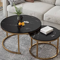 Table basse moderne en MDF à grain de pierre, vente directe d'usine, avec pieds en métal robustes, table d'appoint pour salon