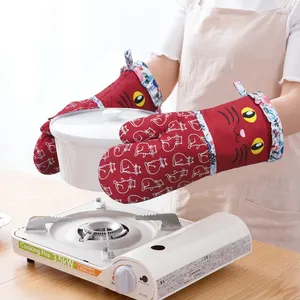 Gants de four antidérapant en coton, avec des appliques d'animaux, résistants à la chaleur, de cuisine, ensemble de 2 pièces