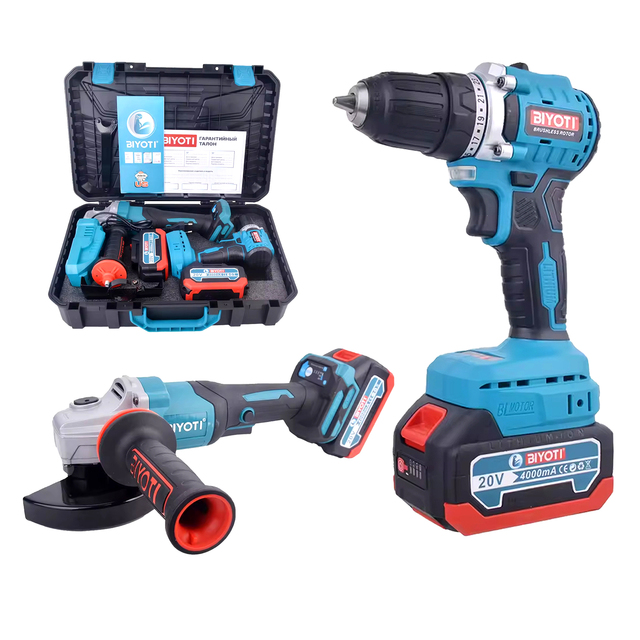 BYT-2TS04 2 in 1 Cordless Household Power Tools Set Brushless Angle Grinder Wireless Drill Professional Lithium Battery Tools