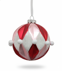 Boule de Noël rouge rose à motif losanges scintillants, ornement suspendu à motif losanges diamantés pour la décoration de l'arbre de Noël et de la maison - Product Image 1
