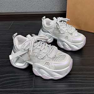 Haute qualité femmes automne compensé plate-forme baskets 8cm semelles paillettes à lacets haut Design pour sport loisirs inspiré papa - Product Image 1