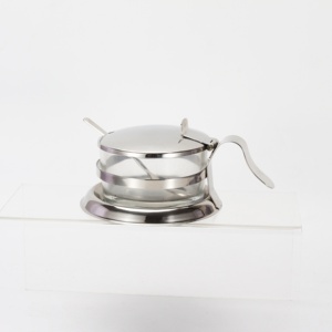 Plato de parmesano de <span class=keywords><strong>acero</strong></span> <span class=keywords><strong>inoxidable</strong></span>, cuenco de vidrio con cuchara para azúcar, aperitivos, nueces, tarro de mermelada, tazón de queso, venta al por mayor - Product Image 2