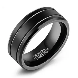 Anillo de tungsteno negro de moda para hombres Anillo de Bodas de tungsteno de 8mm Joyería Anillo de moda para hombres