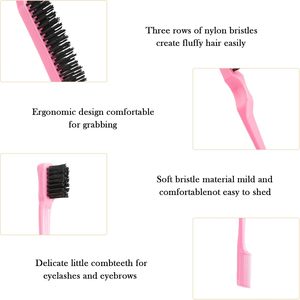 Lot de 3 peignes de coiffure personnalisés <span class=keywords><strong>pour</strong></span> salon, brosse démêlante en nylon rose, brosse de contrôle <span class=keywords><strong>des</strong></span> bords, ensemble de peignes à queue de rat - Product Image 3