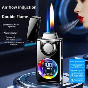 2025 moderne USB allume-cigare créatif coupe-vent Cool commande vocale plusieurs méthodes d'allumage double feu commutable - Product Image 1
