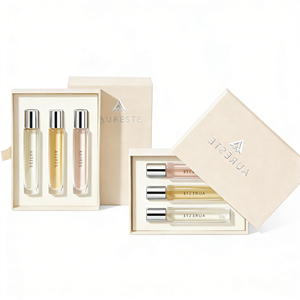 กล่องน้ำหอมหรูหราสั่งทำพิเศษจากโรงงานโดยตรง กล่องแข็งแบบมีฝาและฐาน พร้อมช่องใส่ของ  ปั๊มฟอยล์สีเงิน พิมพ์ลายตามสั่ง OEM - Product Image 1