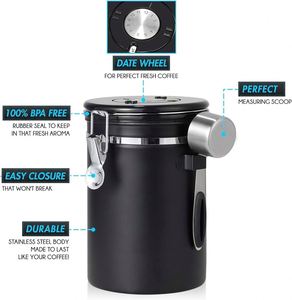 Modern Airtight Food Storage Coffee Bean Tea Canister with Mirror Finish Stainless Steel Flip Top Lid and Date Tracker - Product Image 3