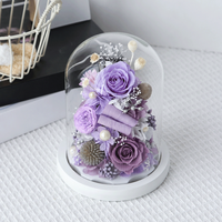 Ornement en verre fait main avec dôme, roses séchées fraîches, plantes préservées à LED, fleur éternelle naturelle pour la Saint-Valentin