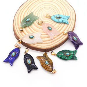 Кулон из натурального камня в форме рыбы, инкрустированный агатом с синим бирюзовым глазом, в стиле океанских отпусков, аксессуар для самостоятельного изготовления украшений - Product Image 3