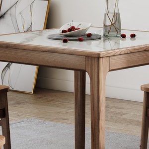 โต๊ะอาหารทรงสี่เหลี่ยมทันสมัย ท็อปโต๊ะทำจากหินชนวน โครงไม้เนื้อแข็ง พร้อมเก้าอี้ 4 ตัว - Product Image 6