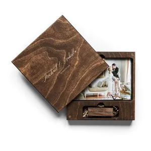 JUNJI Wooden Lovely USB Gift Box Photo Packaging Wooden Storage Memory Wedding Box as a Gift