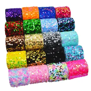 Gordon Ribbons 25yards 3" 75mm Multi colors Glitter Velvet Sequin Ribbon For DIY Hair Bow