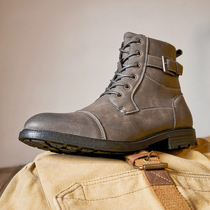 Botas Martin para Hombre, Punta Redonda, Cuero Genuino, Cierre de Cordones, Suela de Goma Antideslizante, Estilo para Todas las Temporadas - Product Image 5