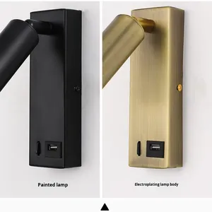 Lampe murale de chevet de <span class=keywords><strong>chambre</strong></span> d'hôtel en fer nordique avec chargeur USB, lumière de lecture ambiante à montage en surface - Product Image 2