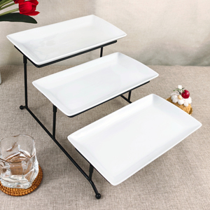 Tùy chỉnh chất lượng cao nhà máy bán buôn tấm gốm bánh ba lớp sắt giá tấm cổ điển hình chữ nhật trắng tấm gốm - Product Image 4