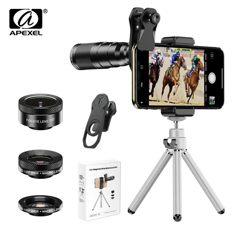 Optisches mobiles Kamera objektiv für die Fotografie Universal-Clip kamera Fisheye Weitwinkel makro 22X Teleobjektiv-Kit 5 in 1