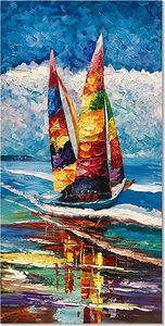 Dipinti di arte della parete pittura a olio acrilica dipinta a mano moderna su tela barca a vela sul mare dipinti astratti - Product Image 2
