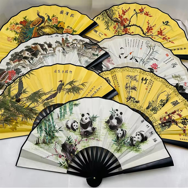 Wholesale Chinese Style Panda Bamboo Silk Fan 13 Handheld Decoration Dancing Fan Chinese Ink Painting Folding Hand Fan