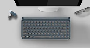 Keyboard mesin tik Keyboard nirkabel 2.4GHz dengan 86 Keyboard Retro komputer kantor kunci bulat warna-warni