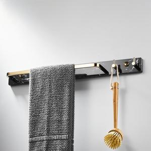 Toallero de barra estándar negro con efecto mármol dorado, de barra única, montado en la pared, para baño, con gancho con diseño de animal - Product Image 2