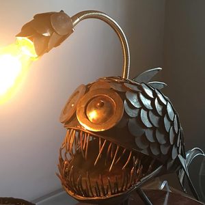 Lampe de table Cafele Angler Fish, style steampunk, ampoules LED, DC 12V, commande par interrupteur, lampe de nuit artisanale - Product Image 5