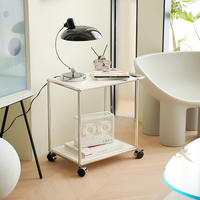 Table d'appoint mobile en métal pour canapé, table basse avec plateau en verre ou en acier, table de chevet, meuble de rangement pour salon et chambre à coucher