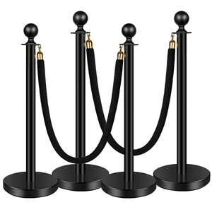 Đen thép không gỉ thảm đỏ hàng đợi cực kiểm soát đám đông stanchion bài với nhung dây - Product Image 5