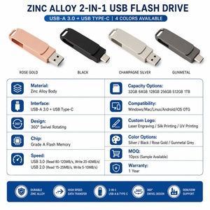 Clé USB 2-en-1 YOUNIS en métal USB 3.1 Type-C OTG 16 Go – Cadeaux promotionnels personnalisés pour les festivals - Product Image 2