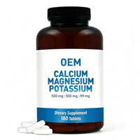 Comprimés de Calcium, Magnésium et Potassium en Gros (OEM), 180 Comprimés, 500mg et 99mg, Fourniture sous Marque Privée, Marque Personnalisée
