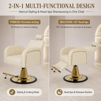 Fauteuil de Barbier Inclinable Crème Blanc en Cuir PU avec Coutures Verticales et Appui-tête Ovale pour Salons de Coiffure et Studios de Soins Capillaires