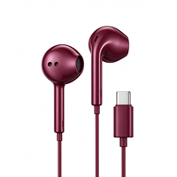 Écouteurs filaires semi intra-auriculaires bordeaux de type C, son stéréo premium, pour différents téléphones mobiles de type C