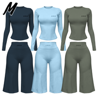 Ensemble de sport pour femmes Milady, haut à manches courtes en nylon à col rond et leggings évasés, vêtements de sport décontractés, ensemble de 2 pièces tendance