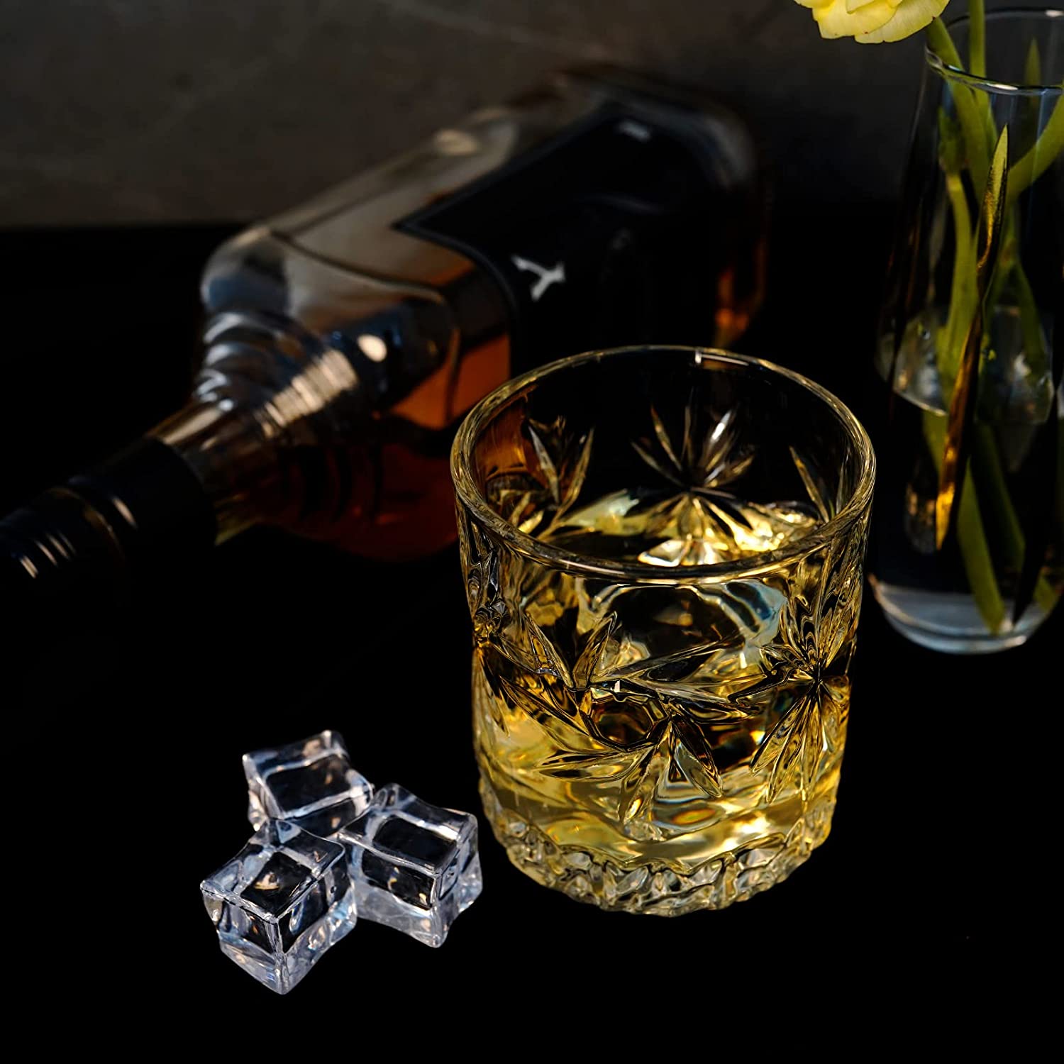 Whiskey Rocks Glasses Old Fashioned - 10 Ounce Gift Set of 4, Handblown Crystal Whisky Tumbler