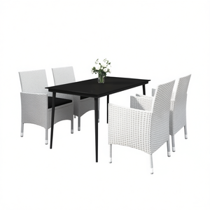 Ensemble de salle à manger de jardin noir avec table et chaises en osier blanc, 4 places, mobilier d'extérieur résistant aux intempéries, design contemporain - Product Image 1