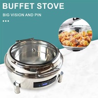Ensemble de réchauds de buffet électriques de luxe modernes Kuntai Royal en acier inoxydable argenté, rond, 6L 440W, pour usage hôtelier