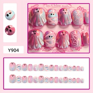 Faux ongles à presser pour Halloween, motif œil de chat fantôme mignon, cœur rose, toile d'araignée, mummy, effet goutte de venin, pour salon, DIY et fête - Product Image 2