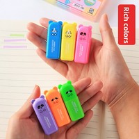 Mini surligneurs Chat Lapin Ours avec pointe biseautée 6 couleurs Macaron clair pour usage promotionnel