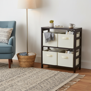 Capri mensola a 2 sezioni M con 4 cestini in tessuto Beige Design pieghevole per un'organizzazione efficiente - Product Image 5