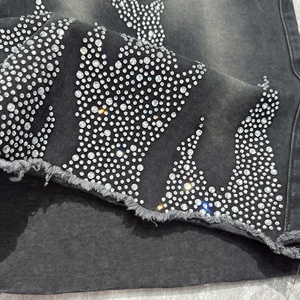 Shorts en jean vintage surdimensionnés de créateur, coton lourd, délavage acide, pantalon court streetwear, shorts baggy avec strass pour homme - Product Image 5