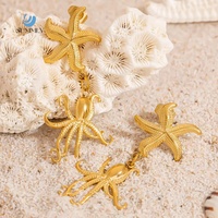 SUMMLY-Boucles d'oreilles en acier inoxydable plaqué or 18 carats, coquillage de plage, créature de la mer, collection océan à la mode