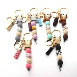 Cow Shaped Pendant Keychain Soft Silicone Beaded Keyring with Colorful <strong>Tassels</strong> <strong>Key</strong> Rings Accessories <strong>for</strong> Women Men - Product Image 1