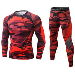 Winter Herren Langarm hemden Leggings Gym Fitness <span class=keywords><strong>2</strong></span> Stück Trainings anzüge Camouflage Print Compression Sweat suit Sets für Männer - Product Image 3