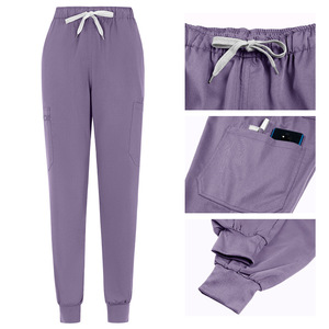 Women Hospital Scrubs Set Moisture Wicking Knitted Pants V Neck <b>Top</b> Medical Uniforms - Product Image 3