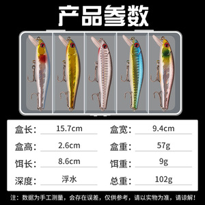 เหยื่อตกปลาแบบจม Cross Border Minnow แพ็ค 5 ชิ้น จมช้า ตีไกล สำหรับตกปลากะพงและปลาแมนดาริน - Product Image 5
