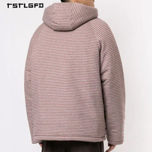 Sweat-shirt à capuche rayé à manches raglan pour homme, en tissu jacquard épais, avec poignets côtelés, 100% coton biologique, service OEM - Product Image 3