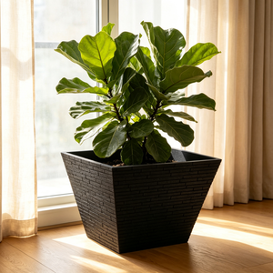 <span class=keywords><strong>Grand</strong></span> <span class=keywords><strong>pot</strong></span> de fleurs en résine écologique durable, de forme carrée, à texture de brique noire en relief, <span class=keywords><strong>pour</strong></span> la maison et le jardin - Product Image 2