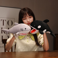 Vente en gros de marionnettes à main en peluche en coton PP, série Océan, animaux marins mignons (caméléon, requin, poisson-clown), jouets apaisants pour bébés garçons