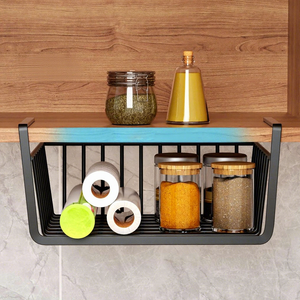 Panier de rangement noir à suspendre sous l'étagère pour garde-manger, armoire, comptoir de cuisine – Panier en fil métallique pour collations et aliments - Product Image 4