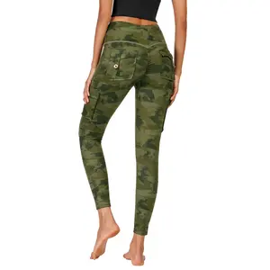 Camouflage Printed Yoga Workout Leggings For Women With Pockets